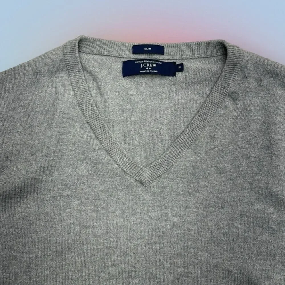 J. CREW Men’s Medium Gray Cotton with Cashmere V Neck Sweater